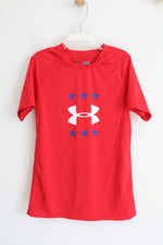 Under Armour Red Blue Star Mesh Back Fitted Athletic Shirt | Youth M (10/12)