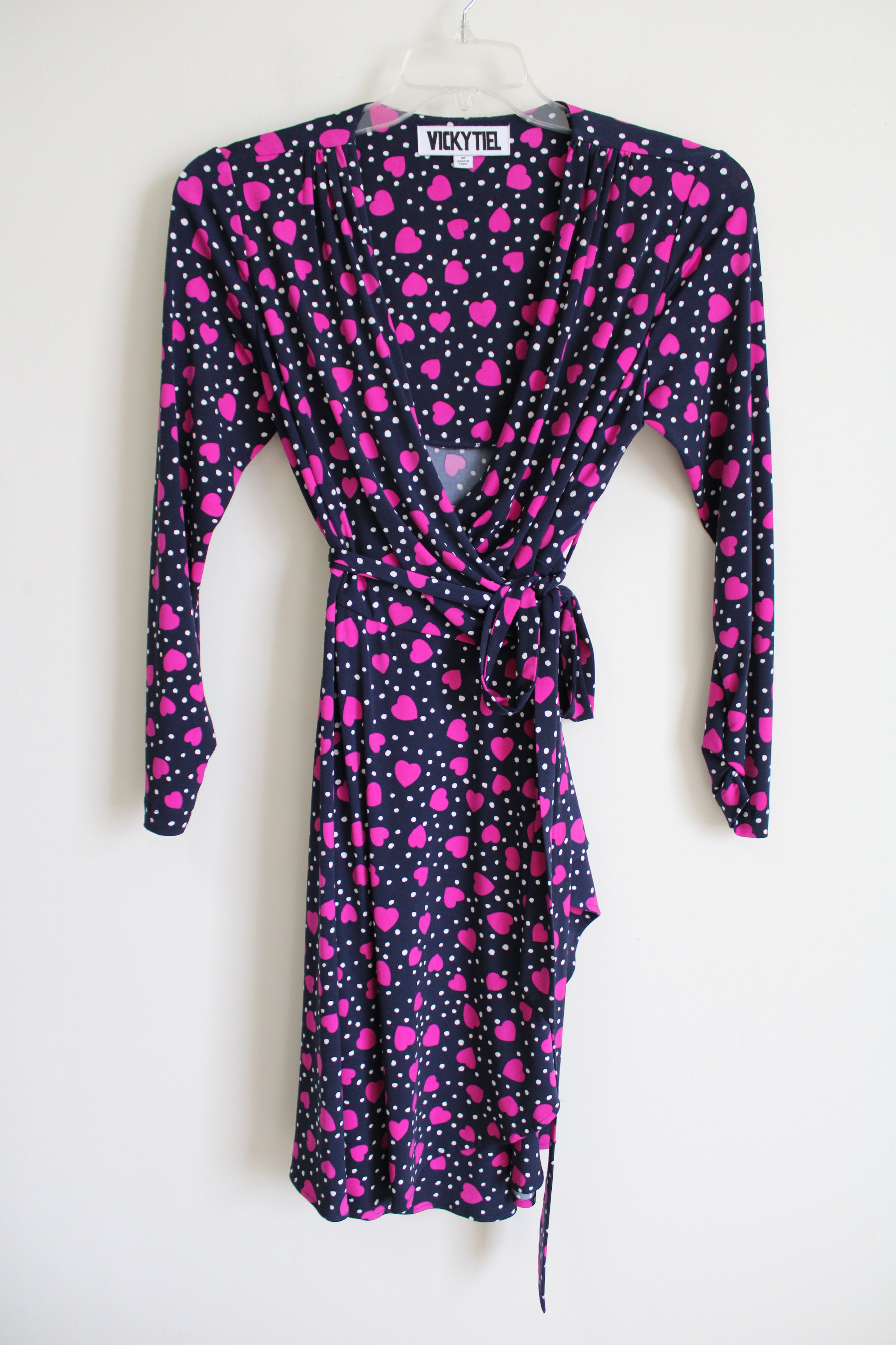 Vintage Vicky Tiel Blue Pink Heart Wrap Dress