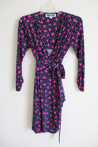 Vintage Vicky Tiel Blue Pink Heart Wrap Dress | M