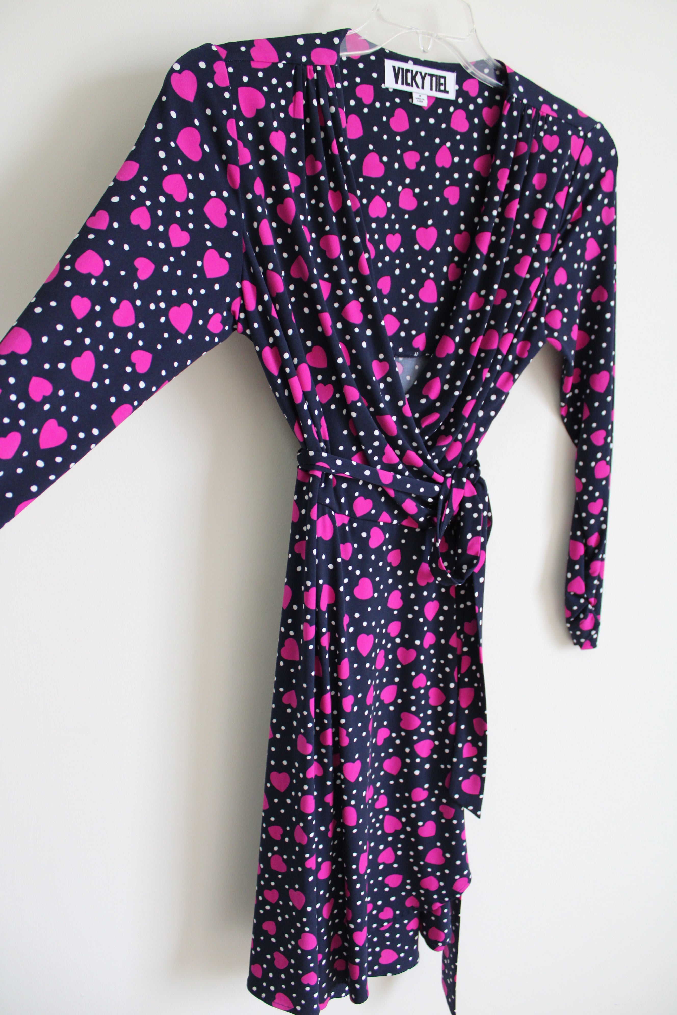 Vintage Vicky Tiel Blue Pink Heart Wrap Dress | M