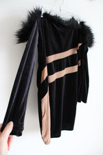 NEW Shein SXY Black Velvet Faux Fur Off The Shoulder Dress | 3XL