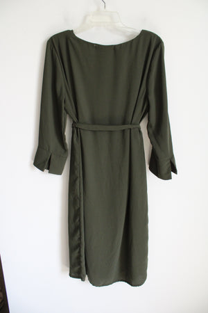 The Main Street Exchange Olive Green Long Sleeved Belted Dress | L