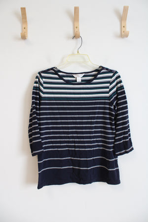 Christopher & Banks Blue & Gray Striped Top | M Petite