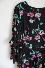 Nine West Black Pink Floral Chiffon Belted Dress | 10