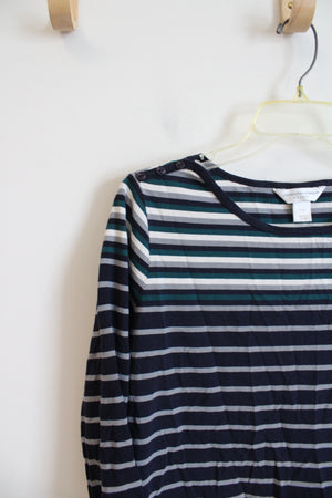 Christopher & Banks Blue & Gray Striped Top | M Petite