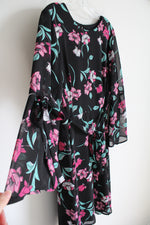 Nine West Black Pink Floral Chiffon Belted Dress | 10