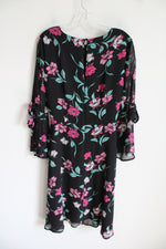Nine West Black Pink Floral Chiffon Belted Dress | 10
