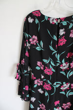 Nine West Black Pink Floral Chiffon Belted Dress | 10