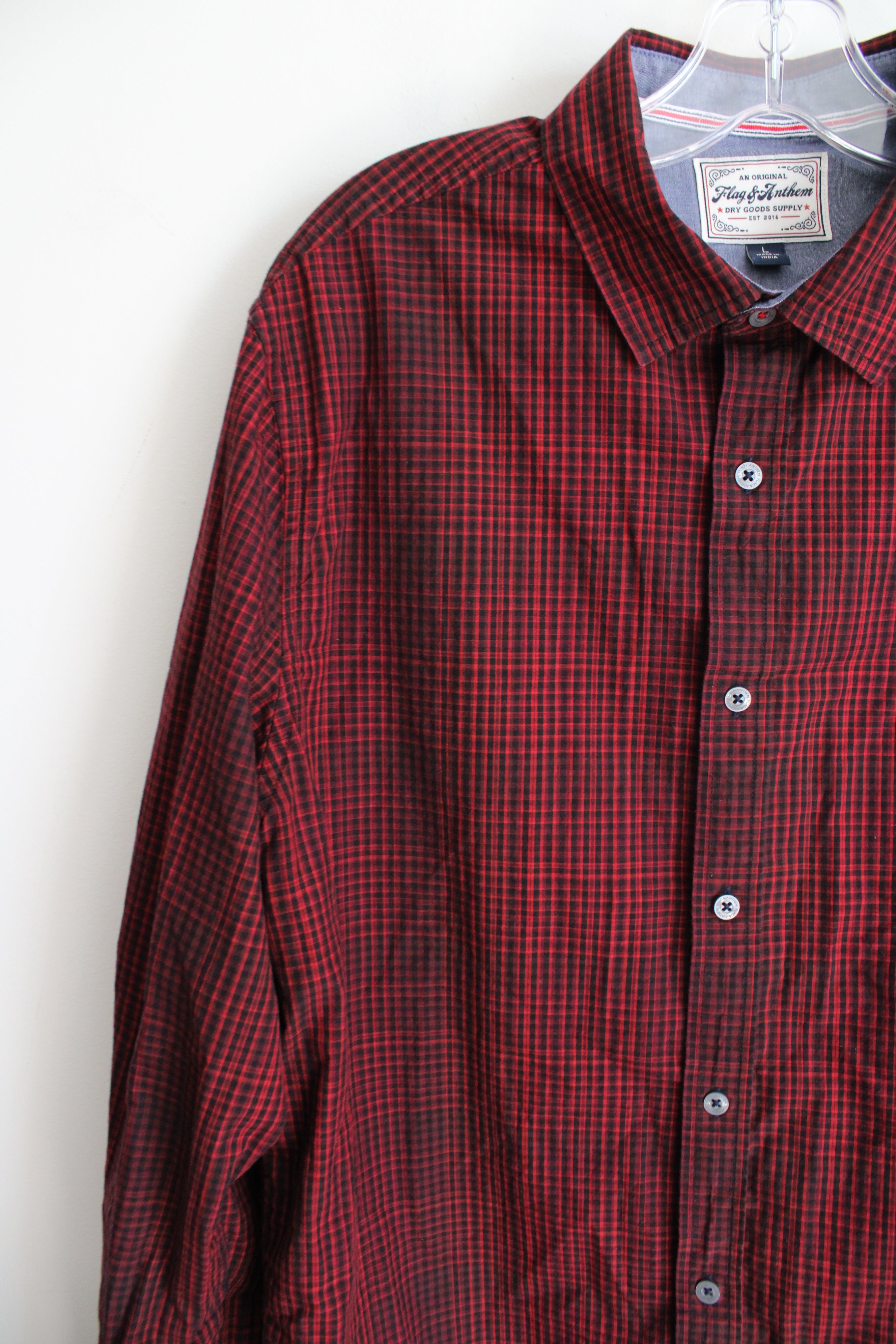 Flag & Anthem Red Black Plaid Button Down Shirt | L