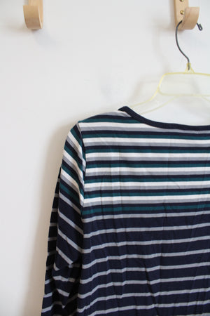 Christopher & Banks Blue & Gray Striped Top | M Petite