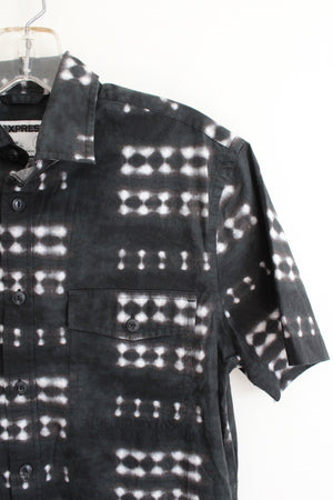 Express Slim Fit Black & Gray Patterned Button Down Shirt | XS