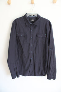 Eighth Avenue Dark Navy Blue Textured Button Down Shirt | L