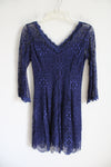 Always Indigo Dark Blue Lace Long Sleeve Dress | M Petite