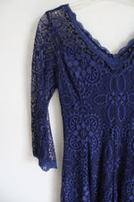Always Indigo Dark Blue Lace Long Sleeve Dress | M Petite