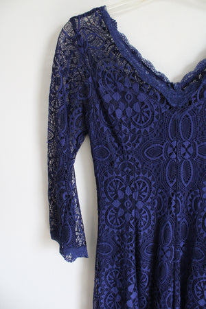 Always Indigo Dark Blue Lace Long Sleeve Dress | M Petite