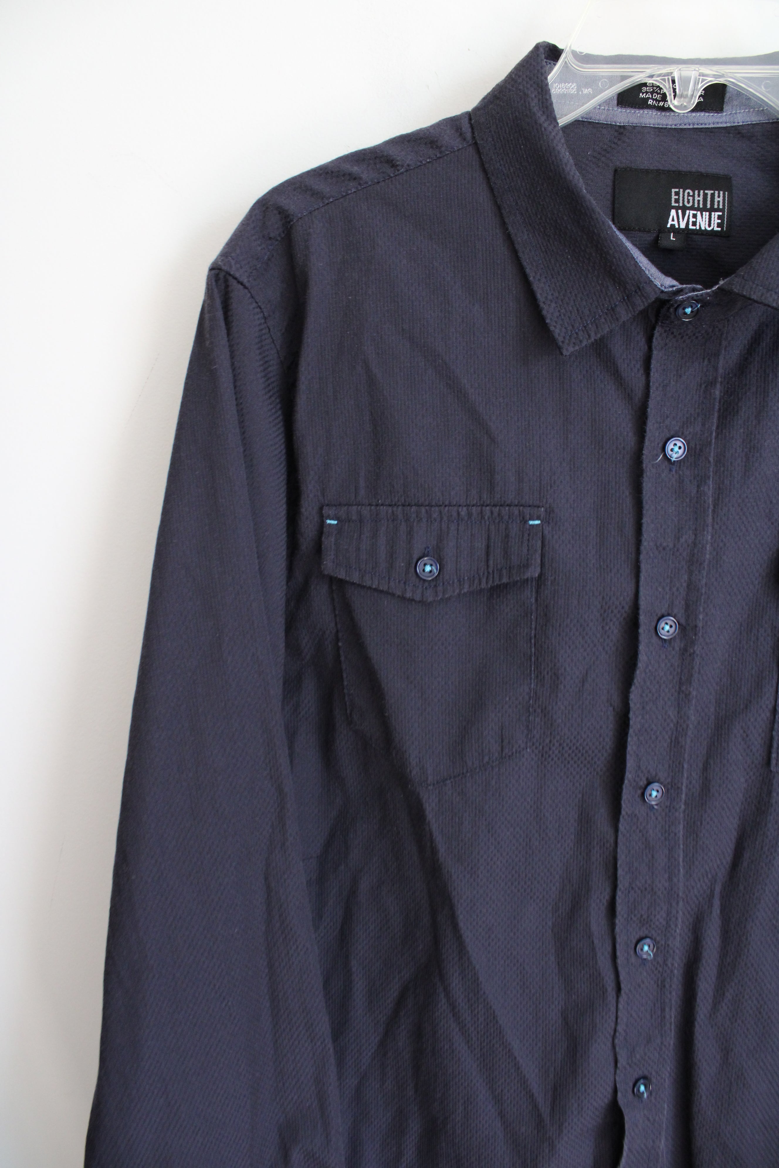 Eighth Avenue Dark Navy Blue Textured Button Down Shirt | L