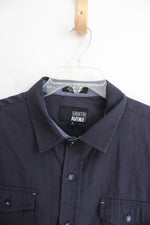 Eighth Avenue Dark Navy Blue Textured Button Down Shirt | L