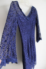 Always Indigo Dark Blue Lace Long Sleeve Dress | M Petite