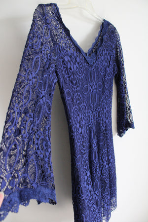 Always Indigo Dark Blue Lace Long Sleeve Dress | M Petite