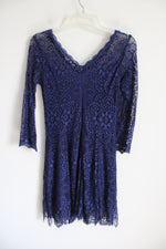 Always Indigo Dark Blue Lace Long Sleeve Dress | M Petite