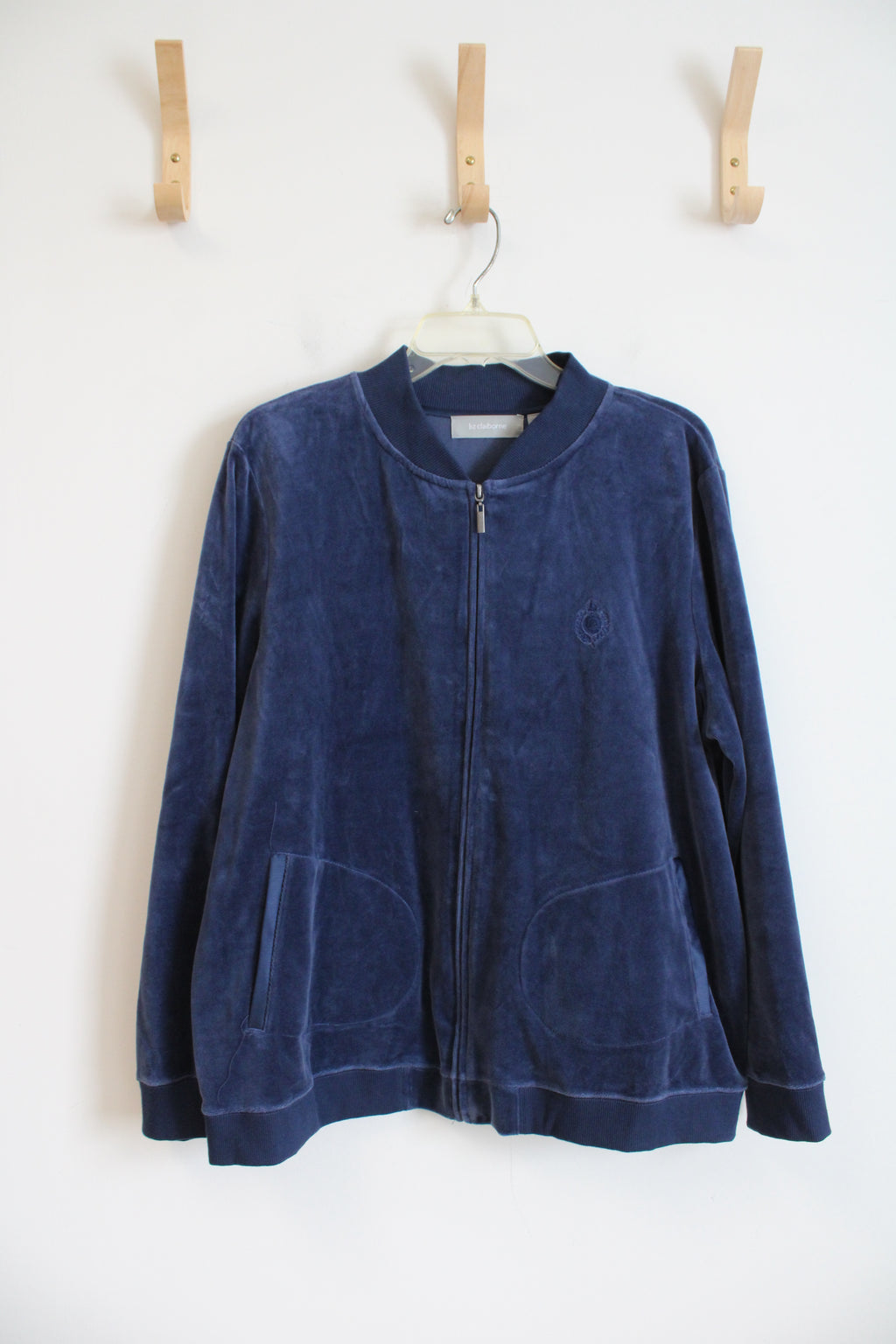 Liz Claiborne Blue Velour Zip Up Jacket | 1X