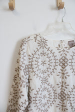 Chico's Cream & Tan Stitched Top | 2 (L)