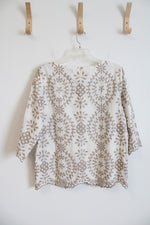 Chico's Cream & Tan Stitched Top | 2 (L)