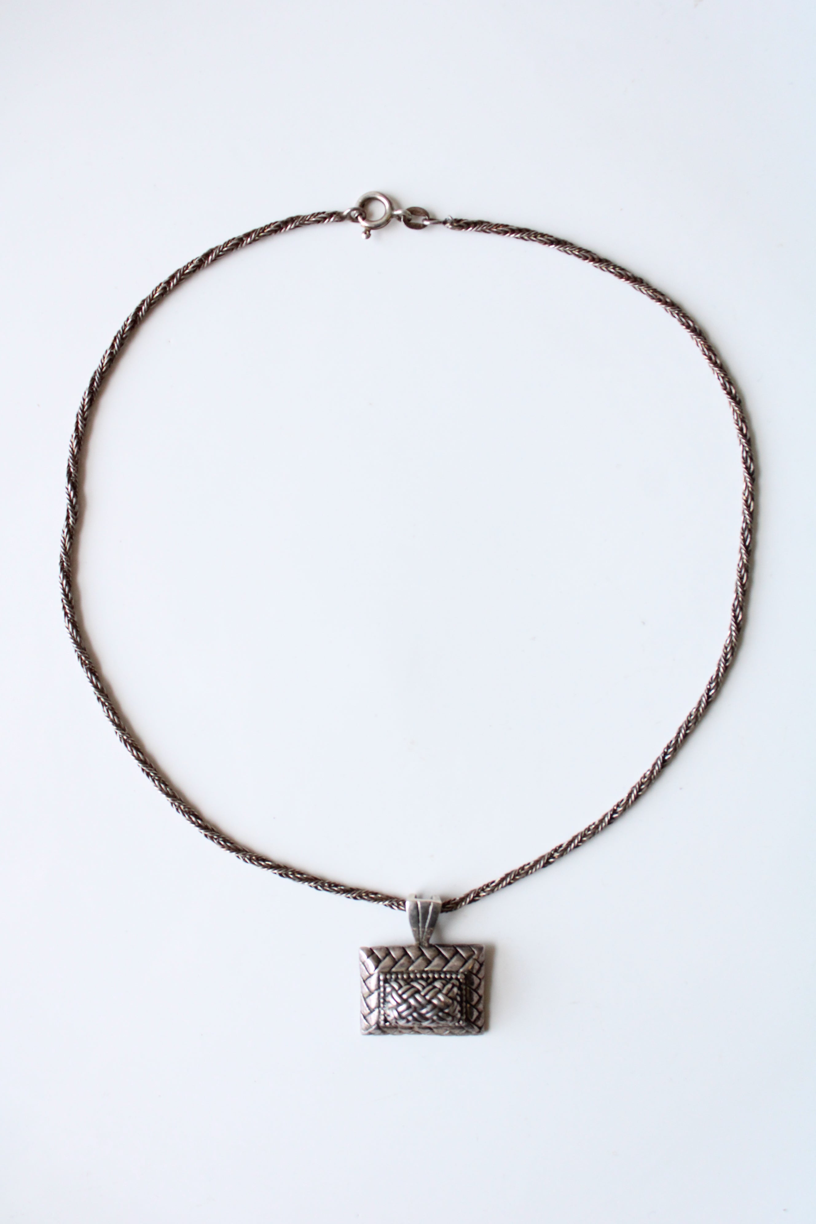 Woven Silver Pendant & Sterling Silver Snake Chain Necklace