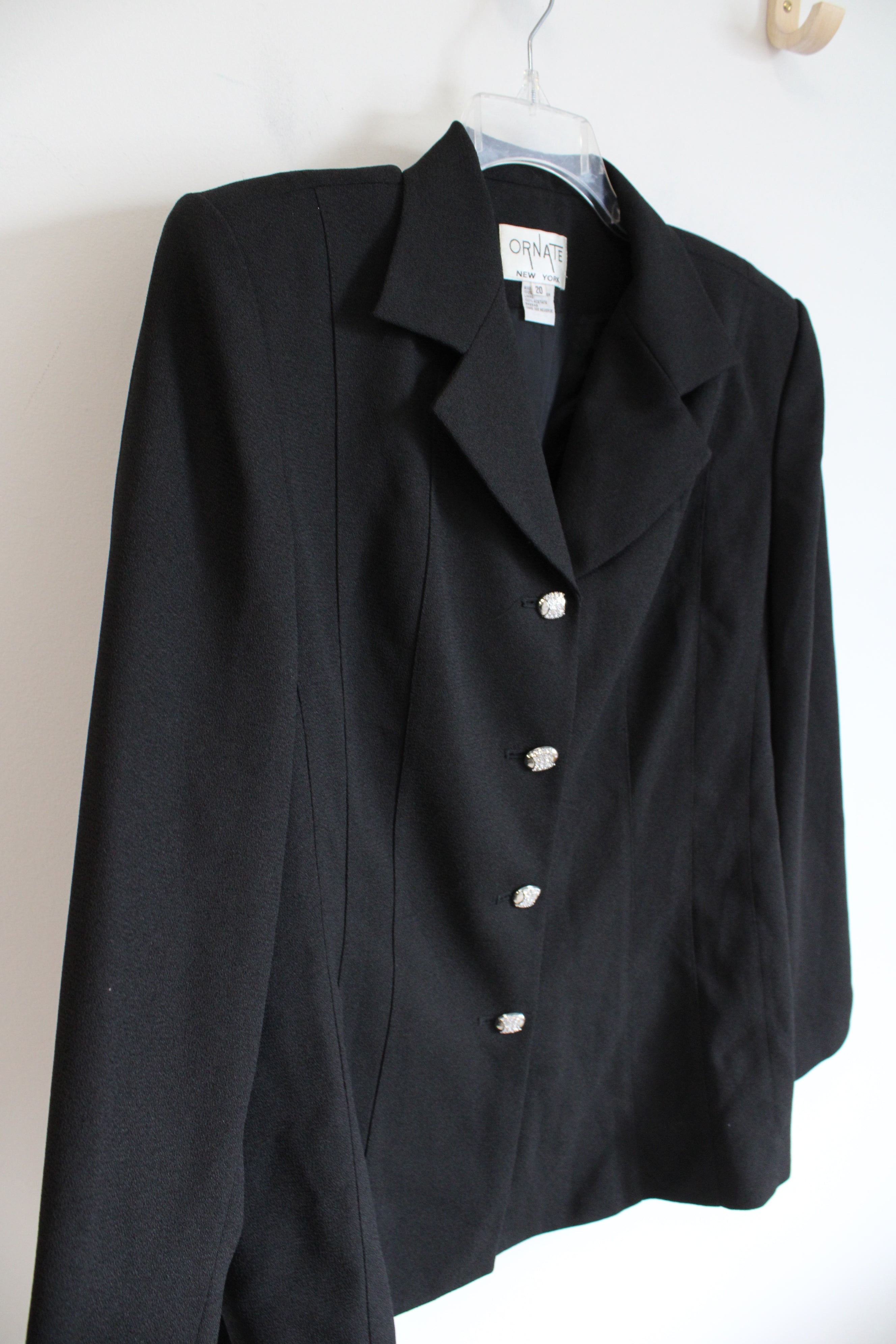 Ornate New York Black Blazer w/ Rhinestone Buttons | XXL (20)