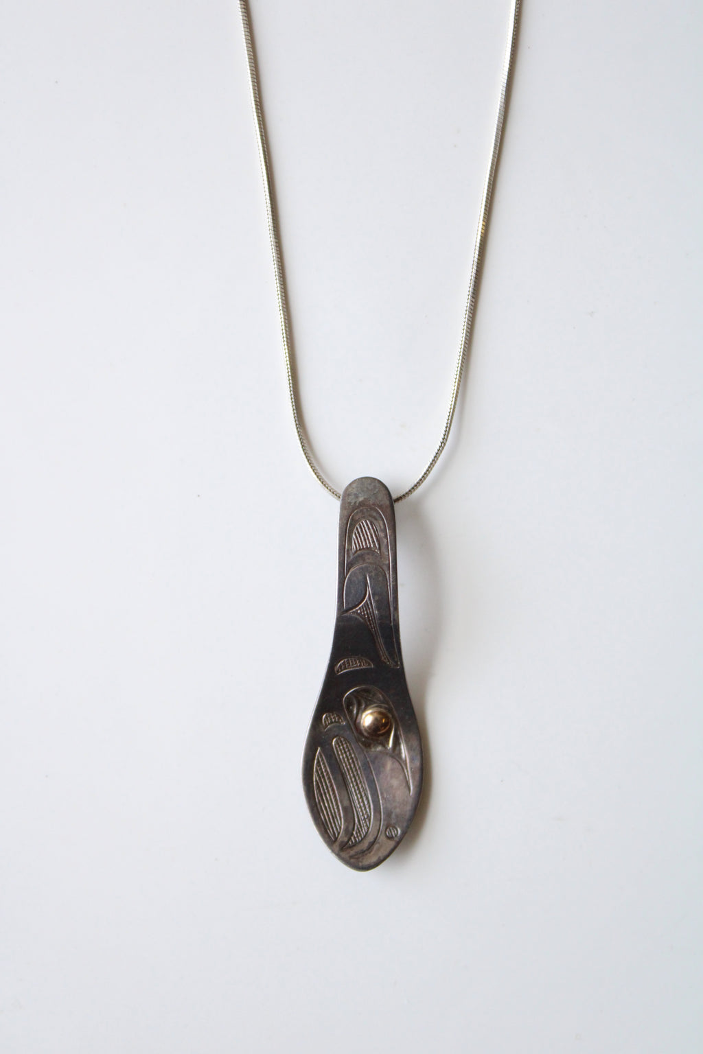 Silver Etched Spoon Native American Design Necklace