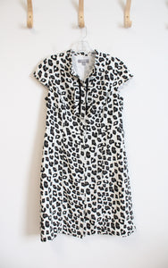 Merona White Black & Gray Leopard Print Button Down Dress | 10