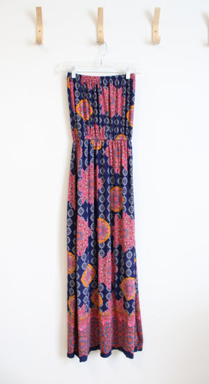 5th & Love Pink & Blue Patterned Strapless Maxi Dress | L