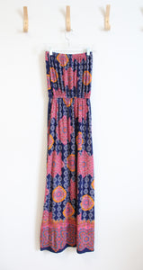 5th & Love Pink & Blue Patterned Strapless Maxi Dress | L