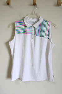 Lady Hagen White Striped Polo Tank | L