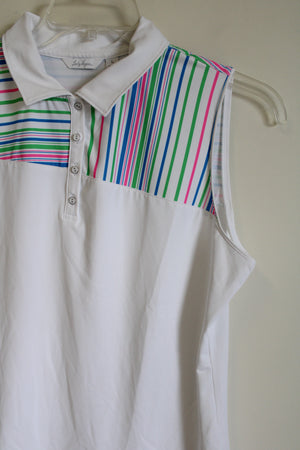 Lady Hagen White Striped Polo Tank | L