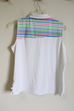 Lady Hagen White Striped Polo Tank | L