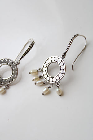 Sterling Silver & Pearl Handmade Dangle Hook Earrings