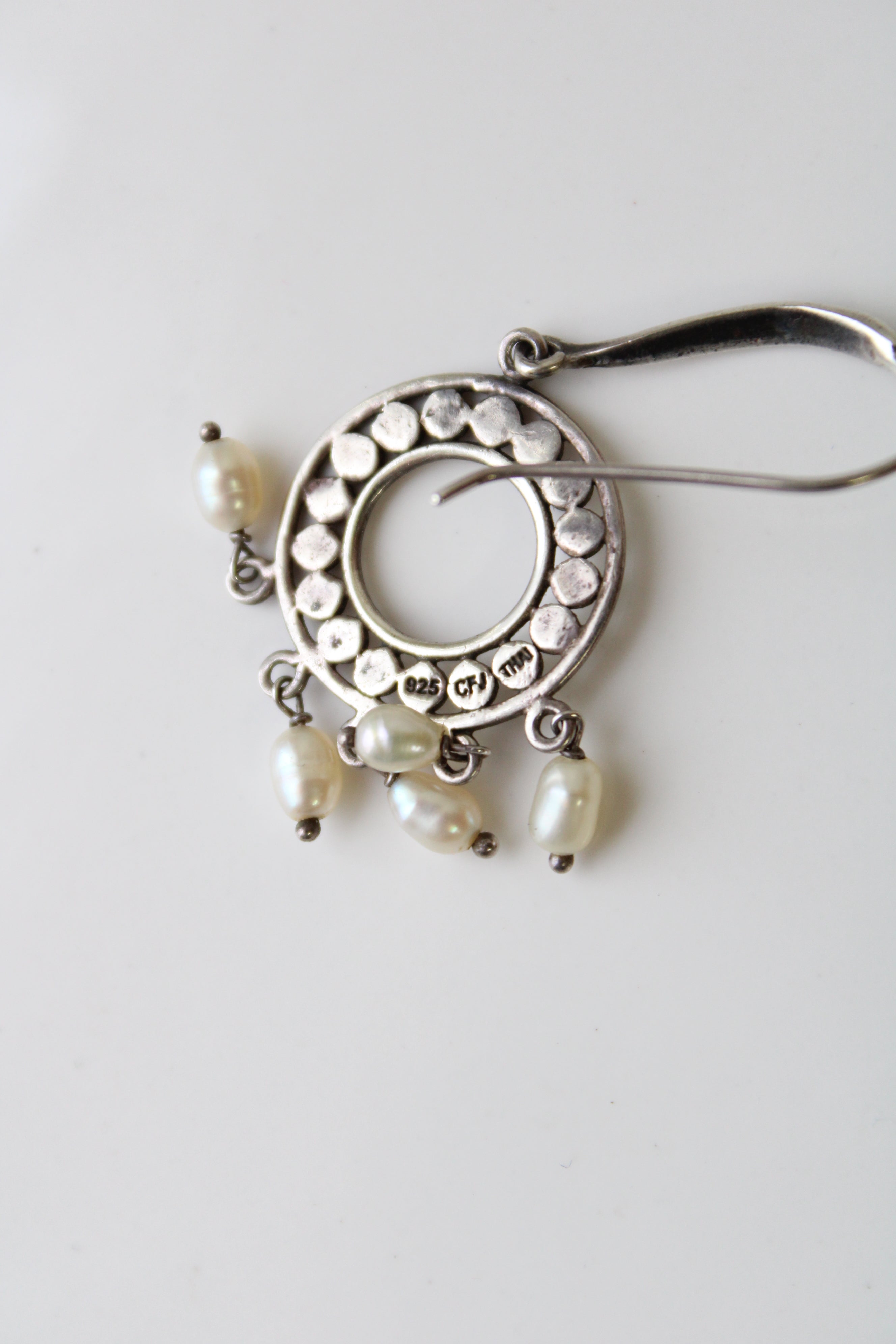 Sterling Silver & Pearl Handmade Dangle Hook Earrings