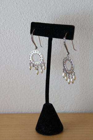 Sterling Silver & Pearl Handmade Dangle Hook Earrings