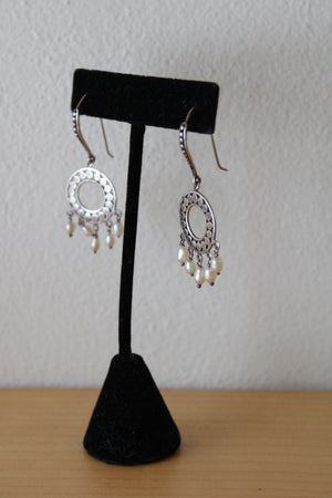 Sterling Silver & Pearl Handmade Dangle Hook Earrings