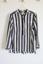 Christopher & Banks Navy Blue Yellow Striped Blouse | S