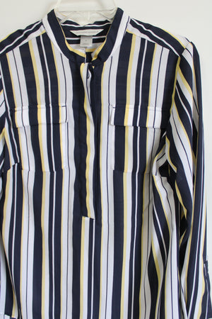 Christopher & Banks Navy Blue Yellow Striped Blouse | S