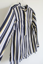 Christopher & Banks Navy Blue Yellow Striped Blouse | S