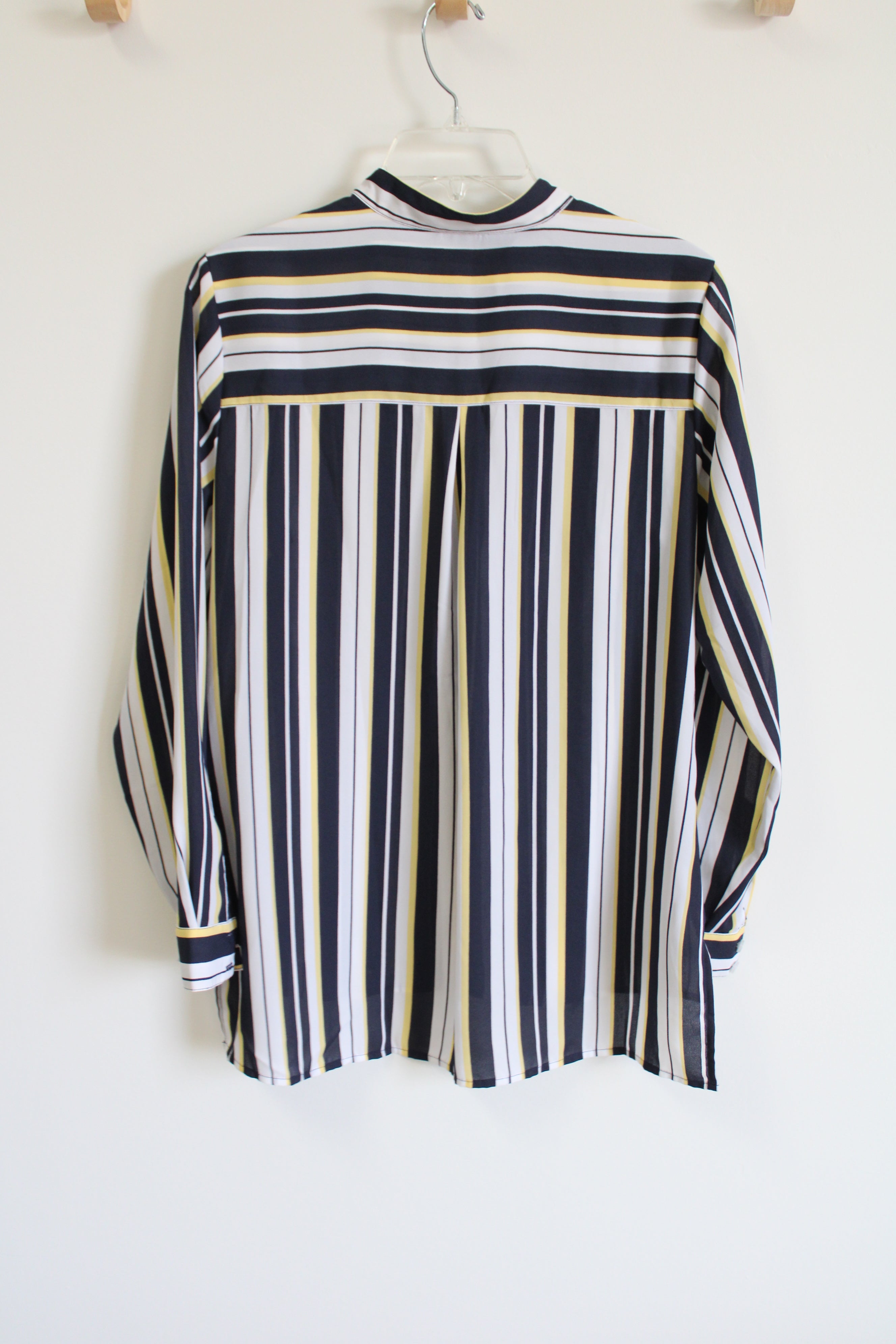 Christopher & Banks Navy Blue Yellow Striped Blouse | S