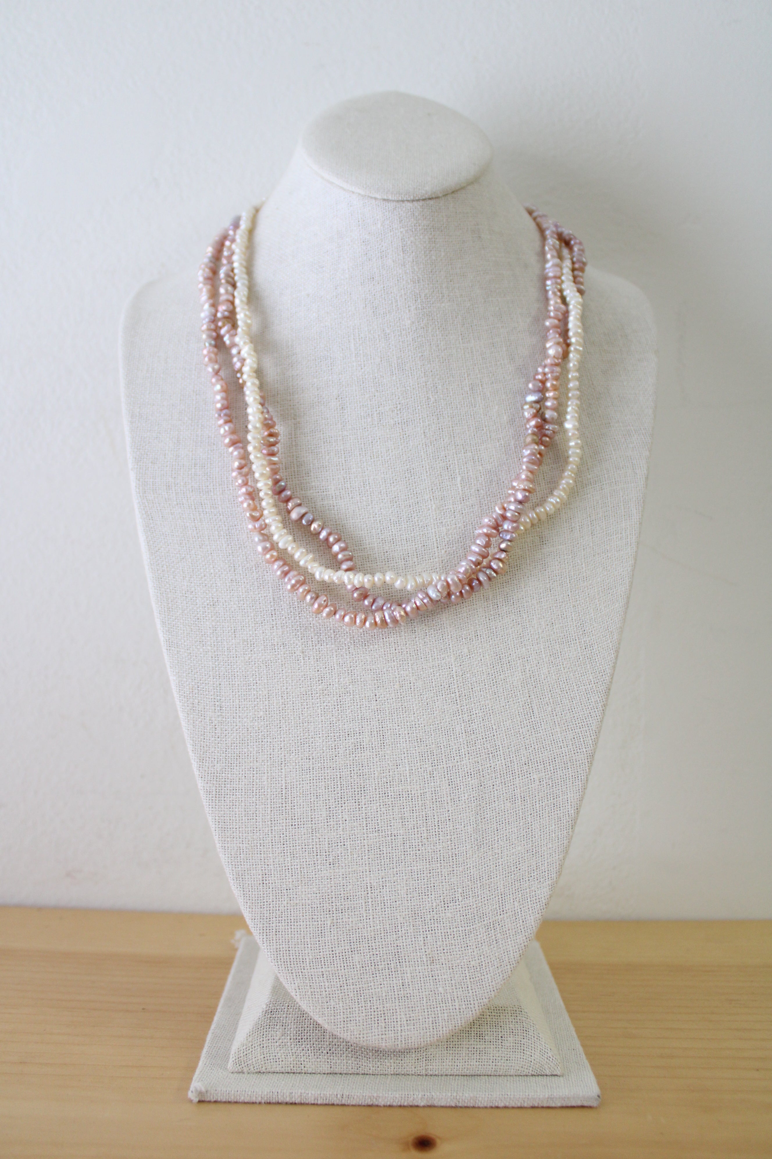 Pink & White Baroque Genuine Pearl Layered Necklace