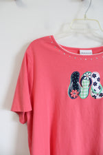 Alfred Dunner Pink Short Sleeved Tee | 2XL