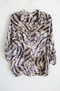 Dressbarn Half-Sleeve Brown Swirl Button Down Blouse | XL