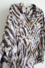 Dressbarn Half-Sleeve Brown Swirl Button Down Blouse | XL