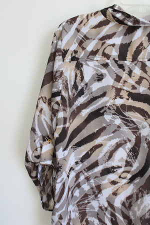 Dressbarn Half-Sleeve Brown Swirl Button Down Blouse | XL