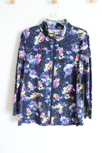 Christopher & Banks Blue Floral Cotton Zip Up Jacket | L